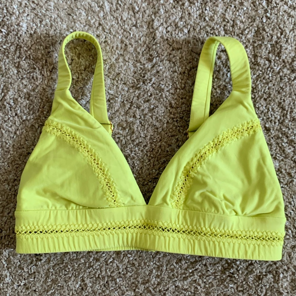 Pilyq Neon Yellow Stitched Tab Adjustable Strap Bikini Top size Small EUC - Picture 3 of 6